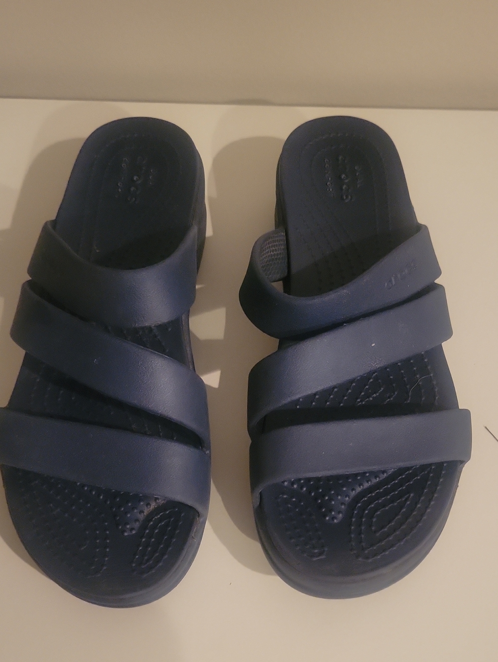 CROCS Kids' Navy Blue Triple-Strap Slide Sandals